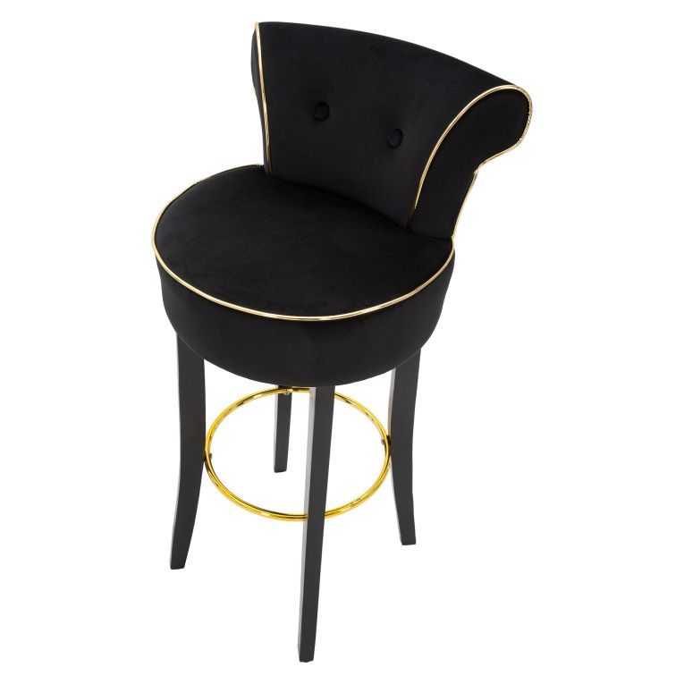 Sgabello Nero oro Imbottito Rivestimento in Velluto 46x48x96h cm, Materiale Struttura in Legno - Tupiza