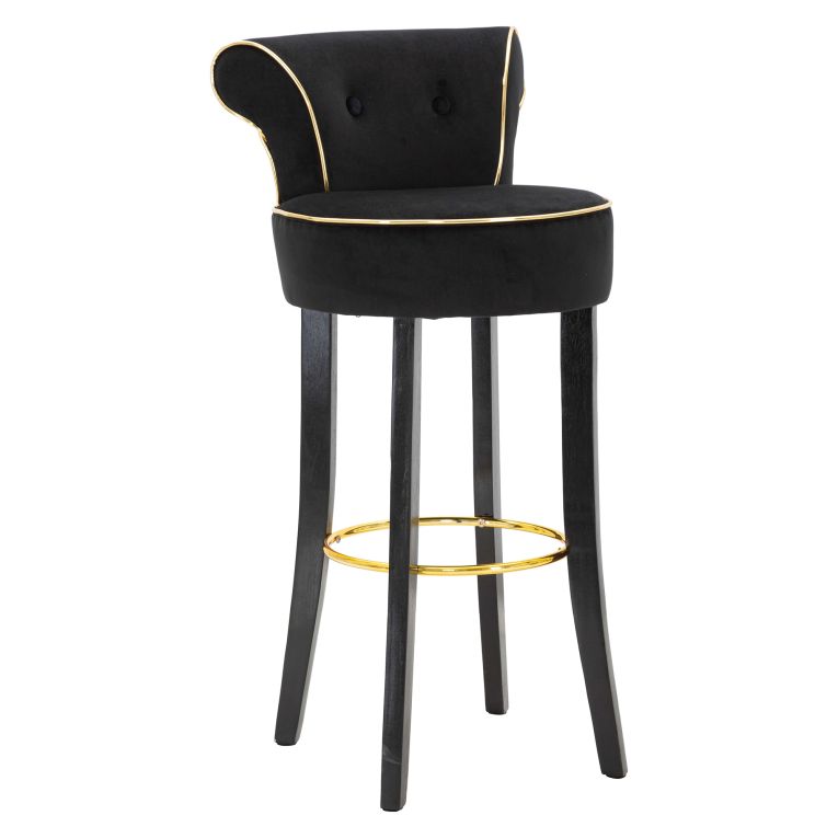 Sgabello Nero oro Imbottito Rivestimento in Velluto 46x48x96h cm, Materiale Struttura in Legno - Tupiza