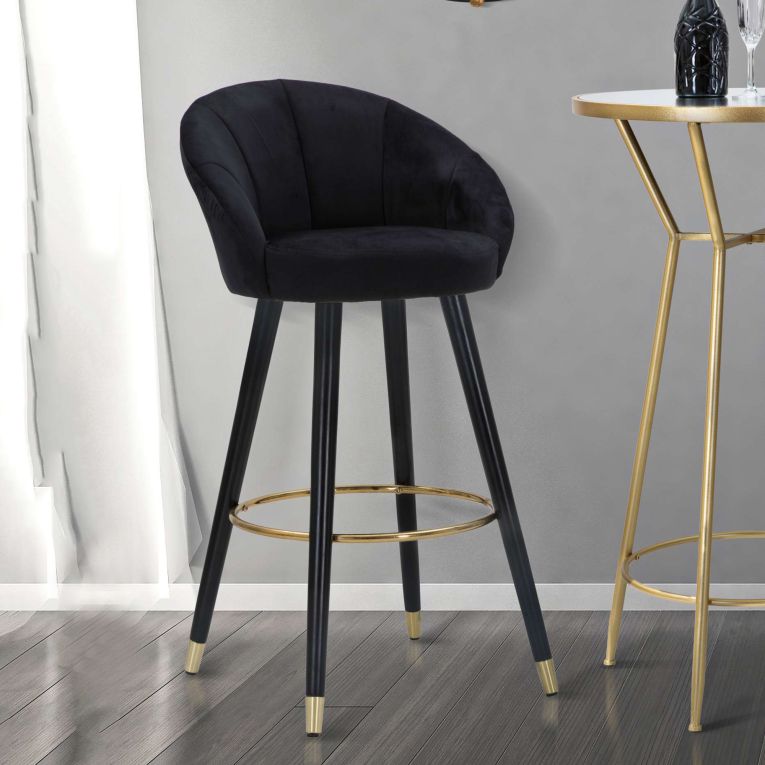 Sgabello Nero oro Imbottito Rivestimento in Velluto 55x56x104h cm, Materiale Struttura in Legno Nobilitato - Huanca