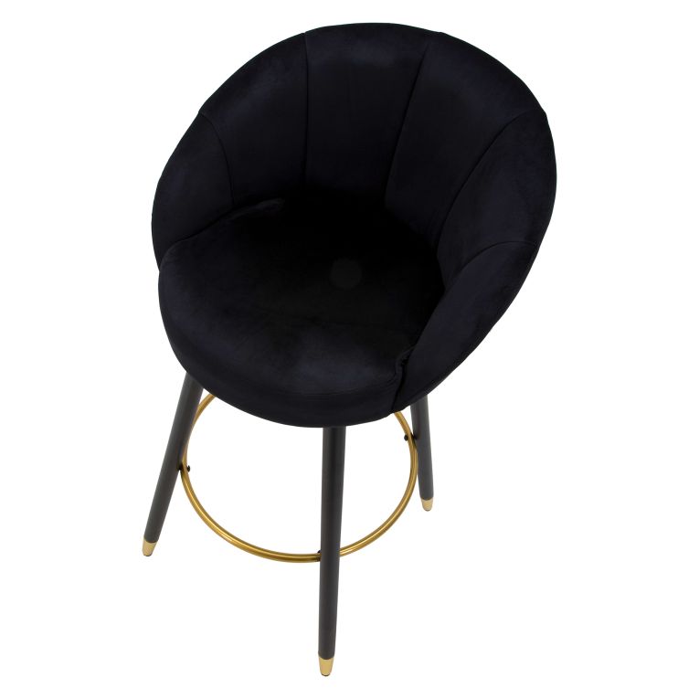 Sgabello Nero oro Imbottito Rivestimento in Velluto 55x56x104h cm, Materiale Struttura in Legno Nobilitato - Huanca
