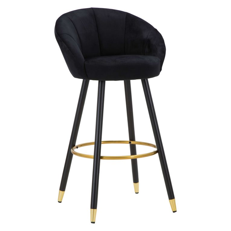 Sgabello Nero oro Imbottito Rivestimento in Velluto 55x56x104h cm, Materiale Struttura in Legno Nobilitato - Huanca