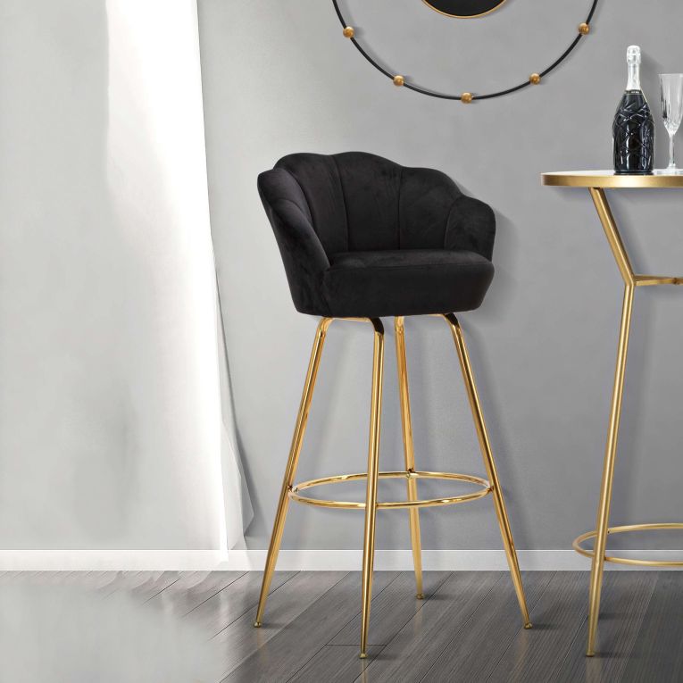Sgabello Nero oro Rivestimento in Velluto Imbottito 55x53x110h cm, Colore Seduta Nero - Tequis