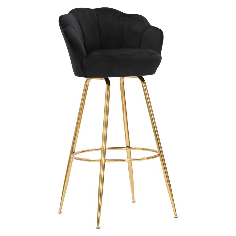 Sgabello Nero oro Rivestimento in Velluto Imbottito 55x53x110h cm, Colore Seduta Nero - Tequis