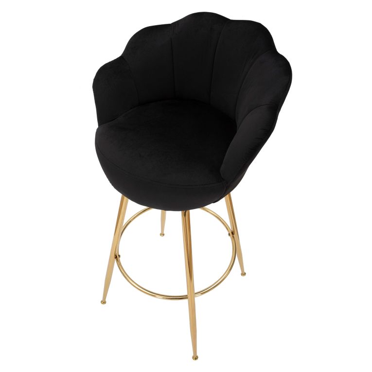 Sgabello Nero oro Rivestimento in Velluto Imbottito 55x53x110h cm, Colore Seduta Nero - Tequis