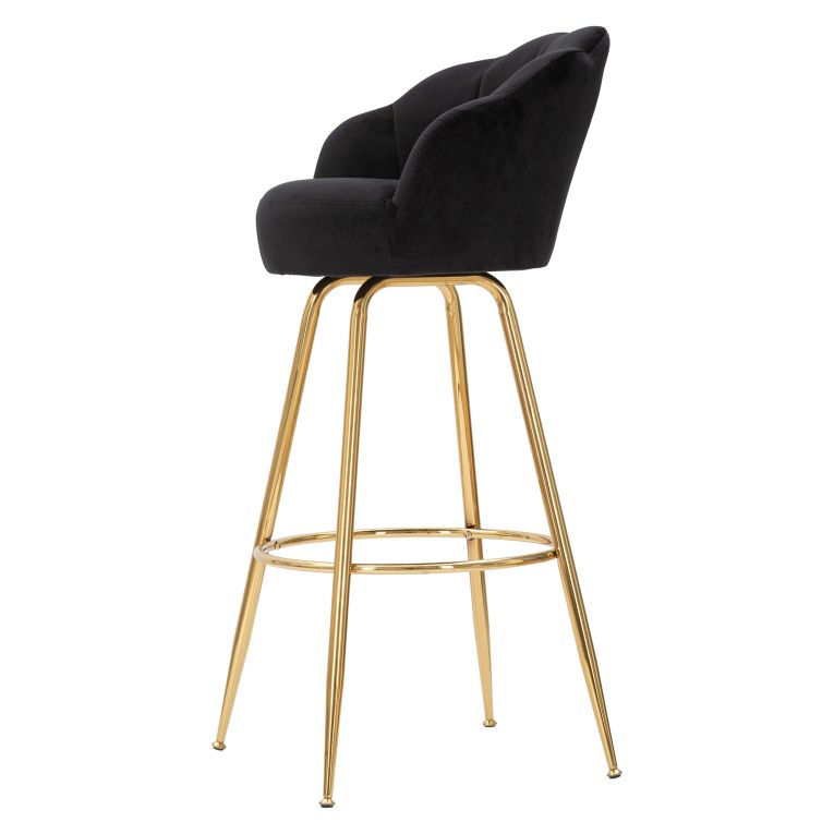 Sgabello Nero oro Rivestimento in Velluto Imbottito 55x53x110h cm, Colore Seduta Nero - Tequis