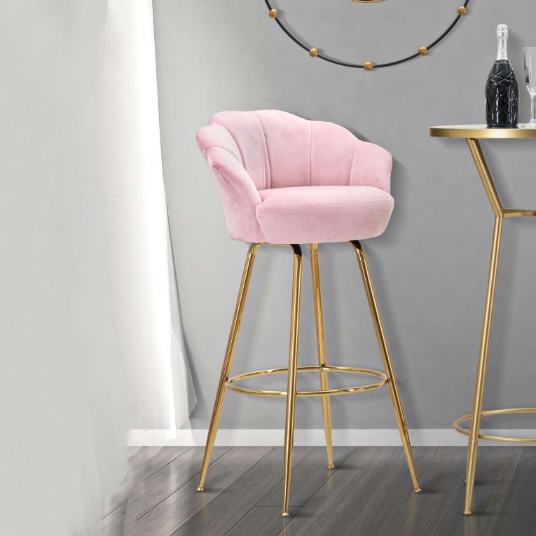 Sgabello Rosa oro Rivestimento in Velluto Imbottito 55x53x110h cm, Colore Seduta Rosa - Tequis
