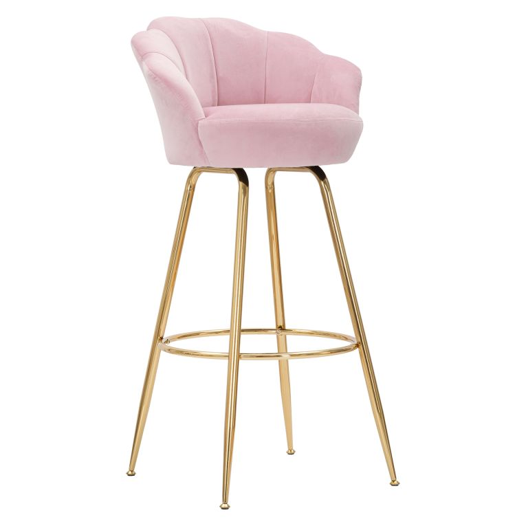 Sgabello Rosa oro Rivestimento in Velluto Imbottito 55x53x110h cm, Colore Seduta Rosa - Tequis
