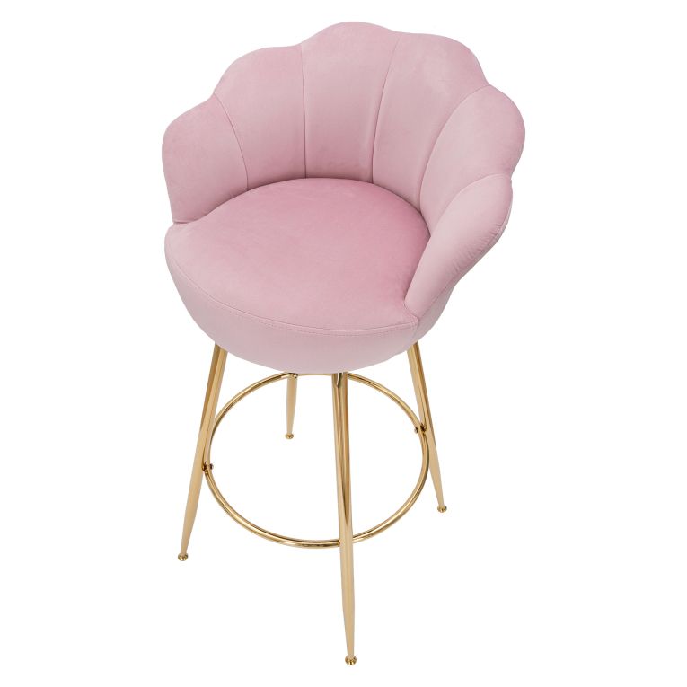 Sgabello Rosa oro Rivestimento in Velluto Imbottito 55x53x110h cm, Colore Seduta Rosa - Tequis