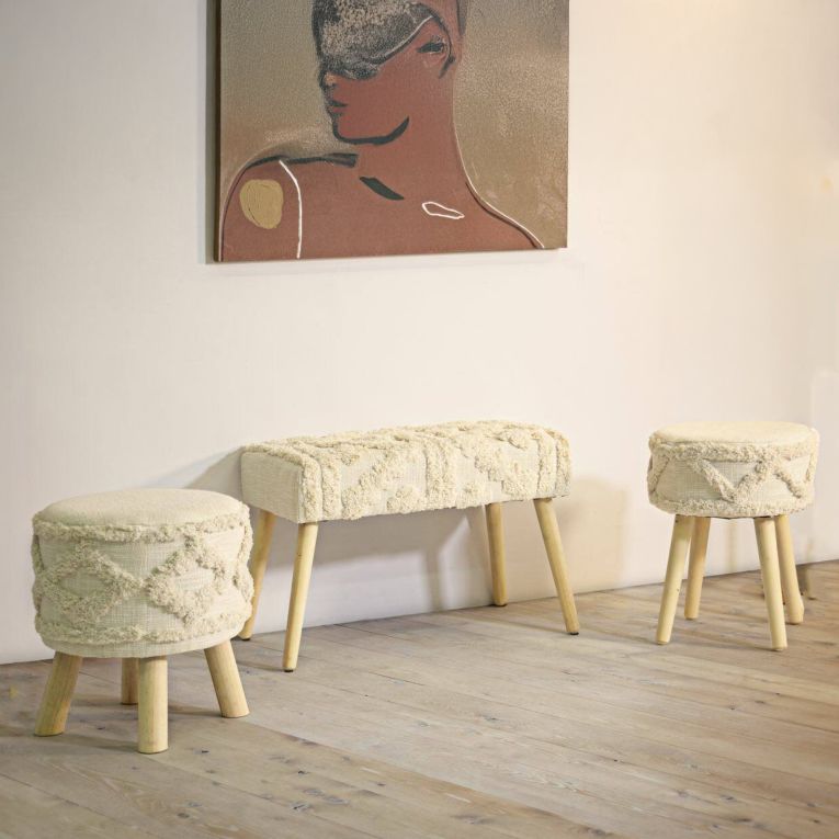 Sgabello scandi imbottito con gambe in legno 32x32x41h cm bianco - Bridges