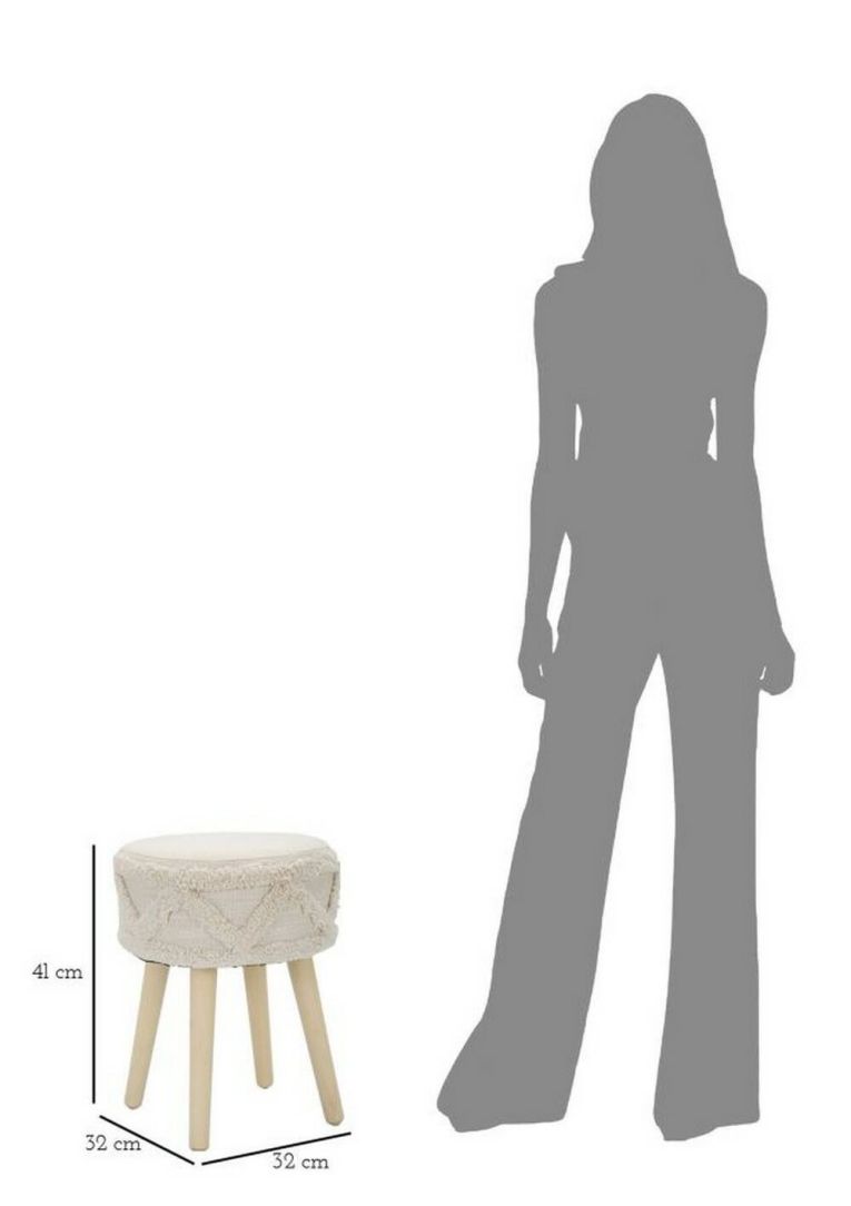 Sgabello scandi imbottito con gambe in legno 32x32x41h cm bianco - Bridges