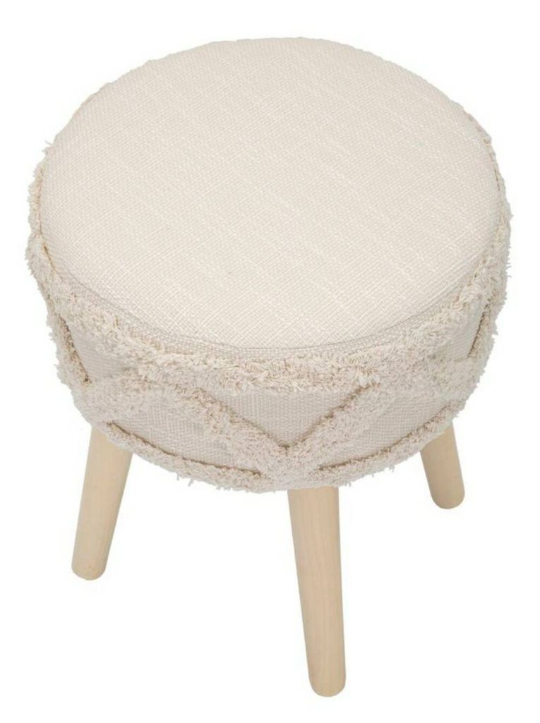 Sgabello scandi imbottito con gambe in legno 32x32x41h cm bianco - Bridges