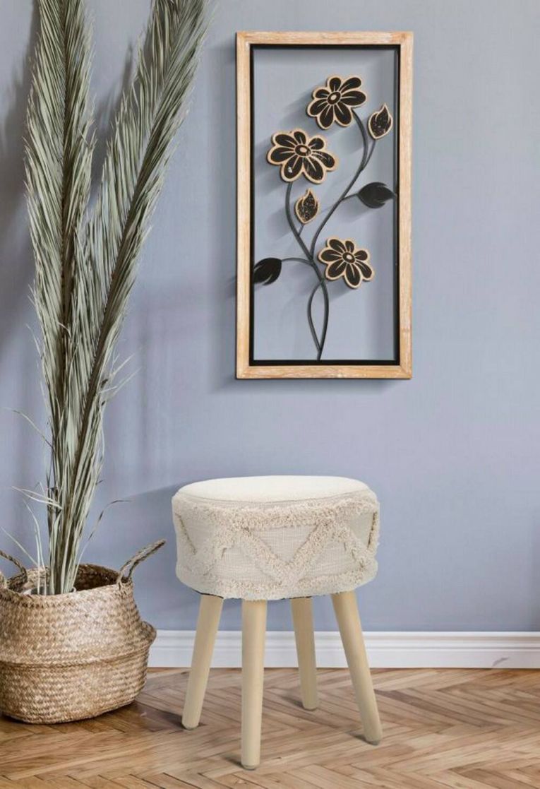 Sgabello scandi imbottito con gambe in legno 32x32x41h cm bianco - Bridges