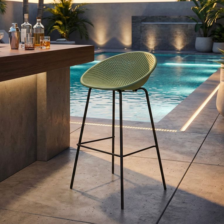 Sgabello Verde Nero set da 2 Indoor-outdoor Seduta Traforata Altezza Seduta 75 cm 51x82x58h cm, Materiale Struttura in Metallo - Trong