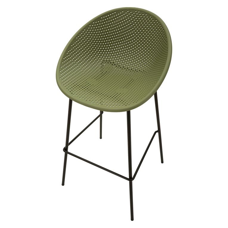 Sgabello Verde Nero set da 2 Indoor-outdoor Seduta Traforata Altezza Seduta 75 cm 51x82x58h cm, Materiale Struttura in Metallo - Trong