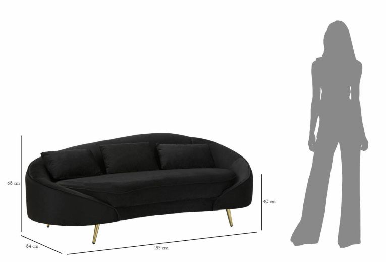 Sofà in legno e metallo rivestito in tessuto nero e oro 185x84x68h cm - Verte