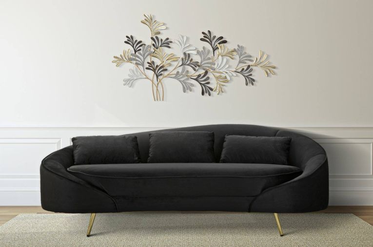 Sofà in legno e metallo rivestito in tessuto nero e oro 185x84x68h cm - Verte