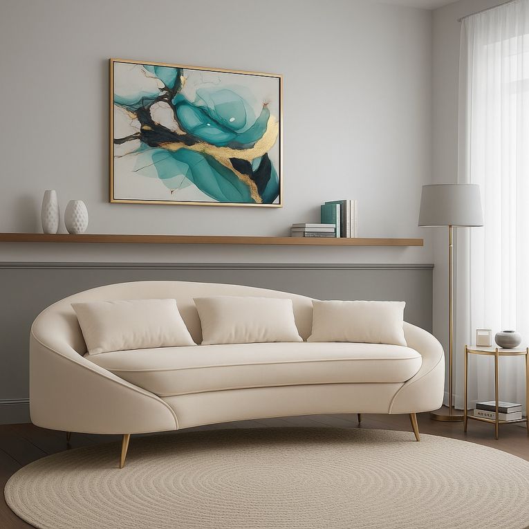 Sofà moderno crema e oro 185x84x68h cm - Verte