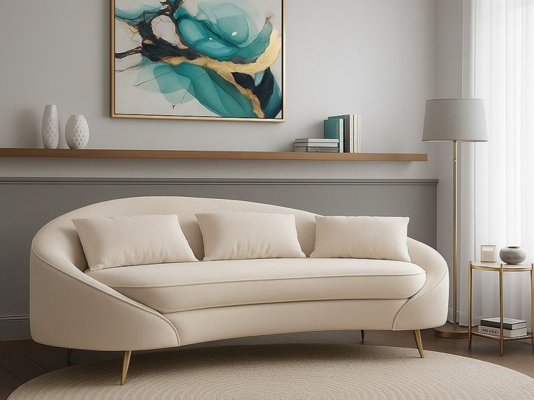 Sofà moderno crema e oro 185x84x68h cm - Verte