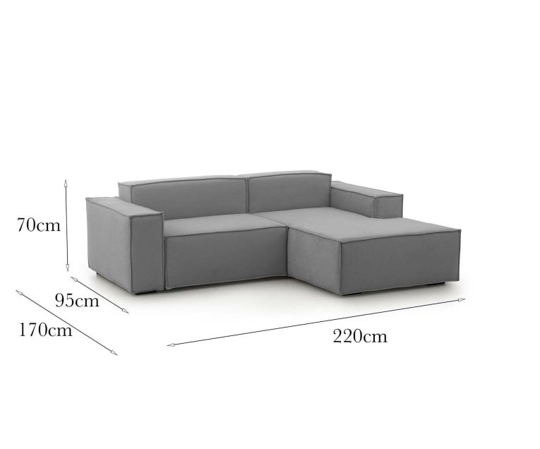 Sofa in legno e ferro rivestito in tessuto grigio 220x170x70h cm - Amuleto