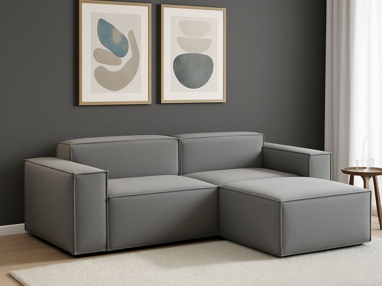 Sofa in legno e ferro rivestito in tessuto grigio 220x170x70h cm - Amuleto
