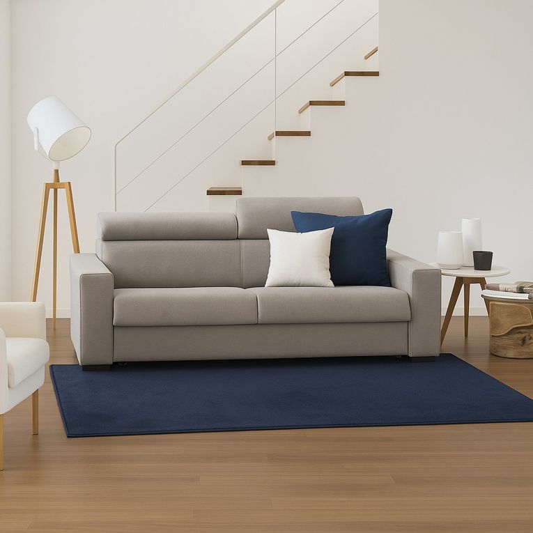 Sofa in legno e ferro rivestito in tessuto tortora 220x95x85h cm - Matrice