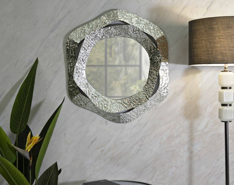 Specchio Abacaxis, Specchiera, Articolo d'arredo a muro, Decorazione con specchio, 66x6 h75 cm, Argento