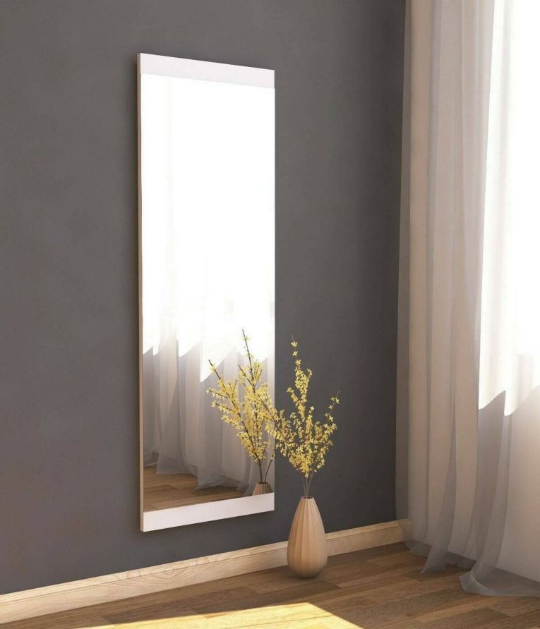 Specchio Acamar, Specchiera, Articolo d'arredo a muro, Specchio con cornice, 40x2h120 cm, Bianco
