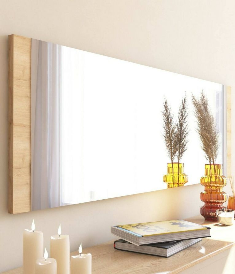 Specchio Acamar, Specchiera, Articolo d'arredo a muro, Specchio con cornice, 40x2h120 cm, Naturale