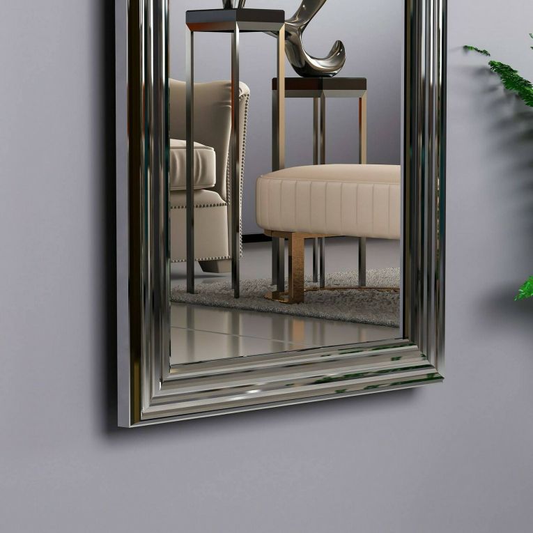 Specchio Adrastea, Specchiera, Articolo d'arredo a muro, Specchio con cornice, 40x3h105 cm, Argento