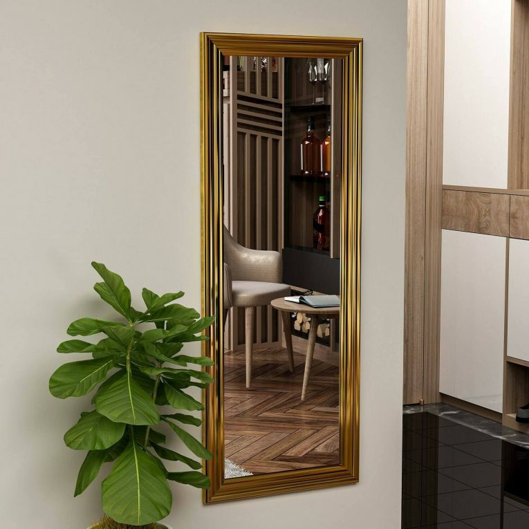 Specchio Adrastea, Specchiera, Articolo d'arredo a muro, Specchio con cornice, 40x3h105 cm, Oro