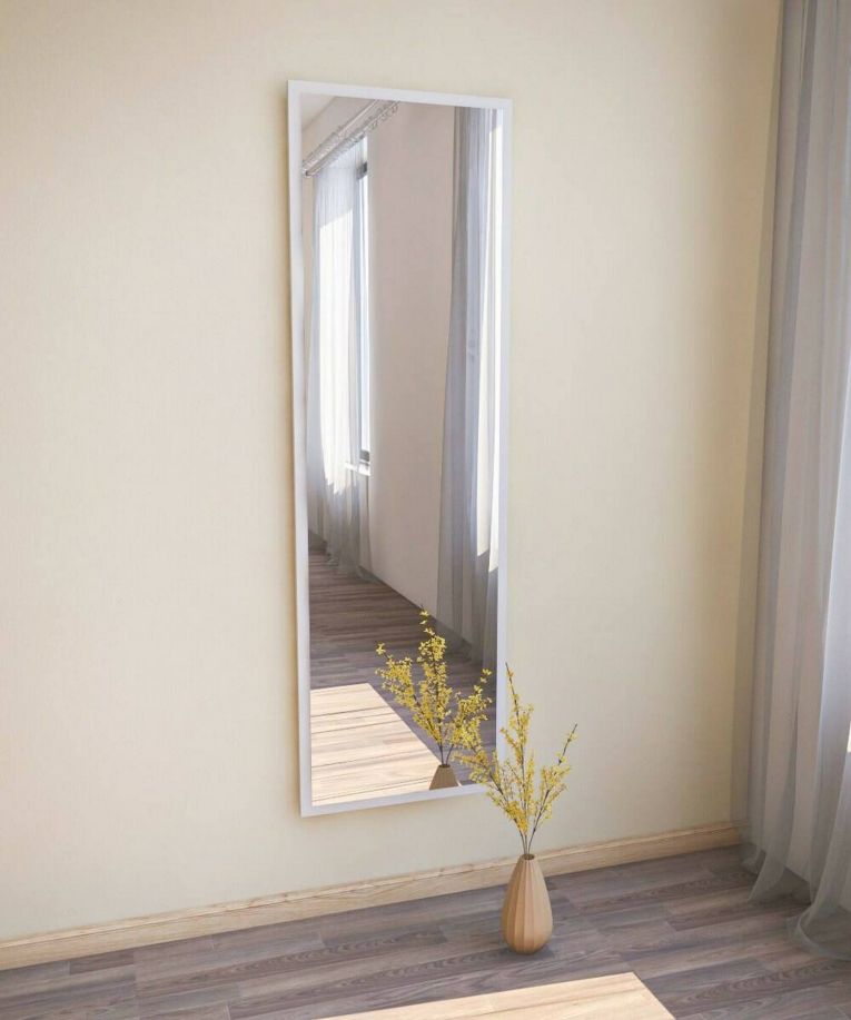Specchio Alp, Specchiera, Articolo d'arredo a muro, Specchio con cornice, 50x2h160 cm, Bianco