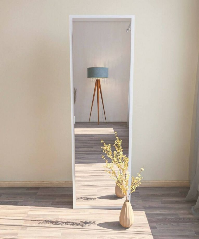 Specchio Alp, Specchiera, Articolo d'arredo a muro, Specchio con cornice, 50x2h160 cm, Bianco