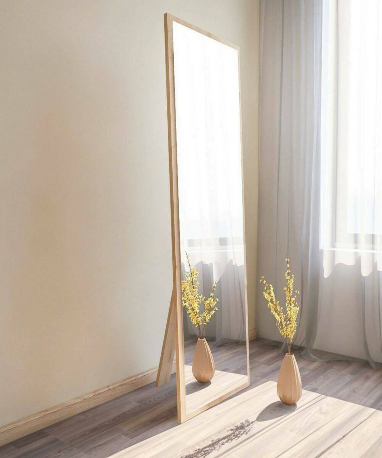 Specchio Alp, Specchiera, Articolo d'arredo a muro, Specchio con cornice, 50x2h160 cm, Naturale