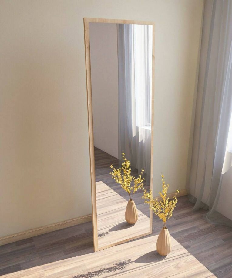 Specchio Alp, Specchiera, Articolo d'arredo a muro, Specchio con cornice, 50x2h160 cm, Naturale