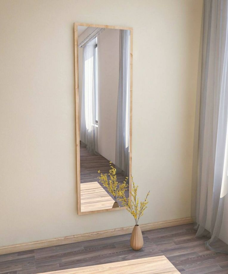 Specchio Alp, Specchiera, Articolo d'arredo a muro, Specchio con cornice, 50x2h160 cm, Naturale