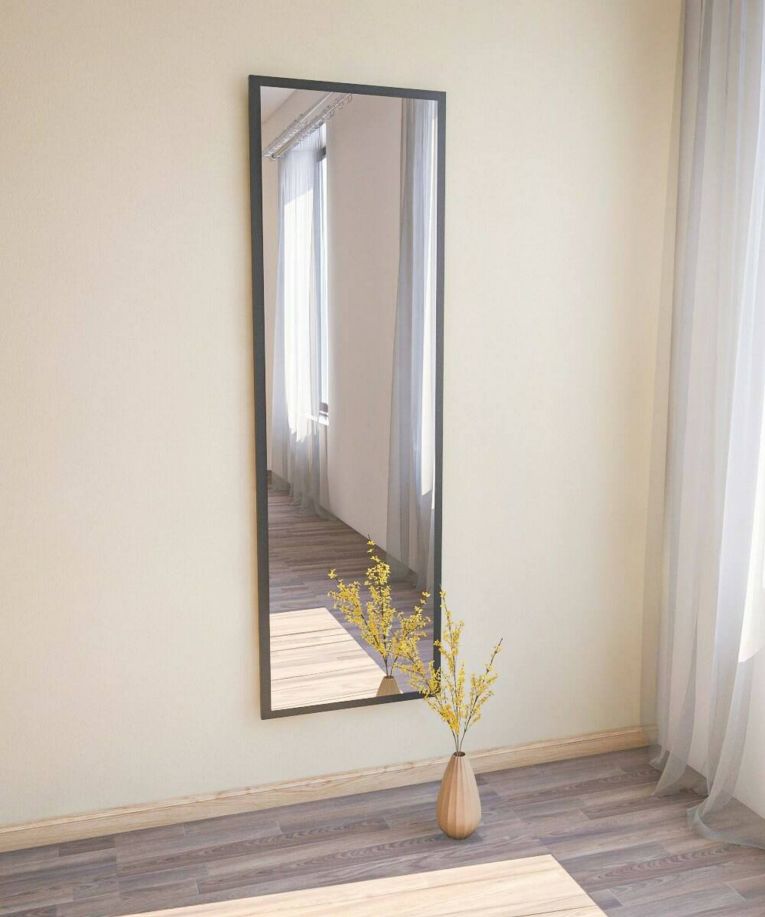 Specchio Alp, Specchiera, Articolo d'arredo a muro, Specchio con cornice, 50x2h160 cm, Nero
