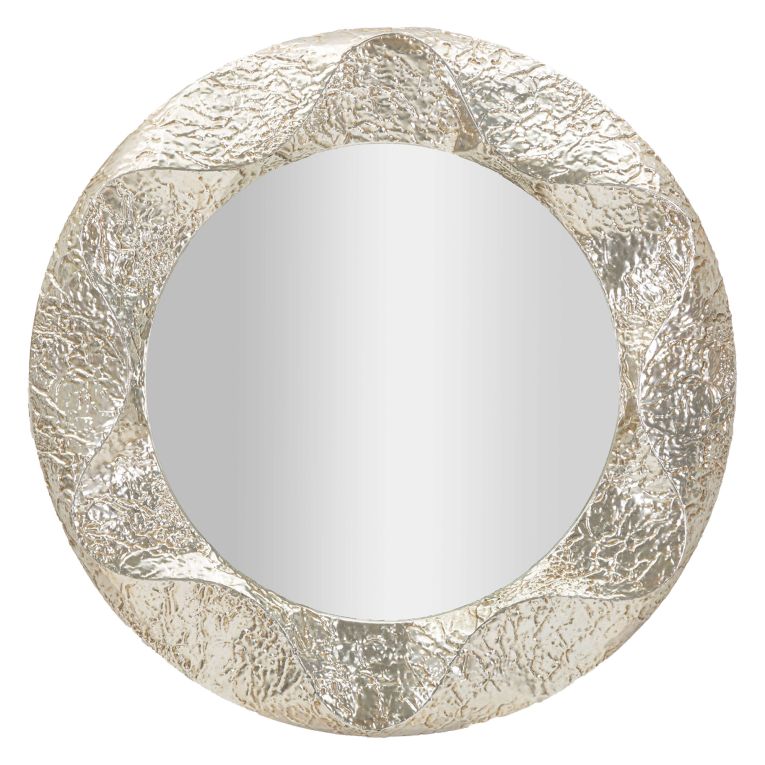 Specchio Argento Trasparente Cornice Effetto Materico Forma Ovale 104x104h cm, Tipologia a Parete - Dafateda