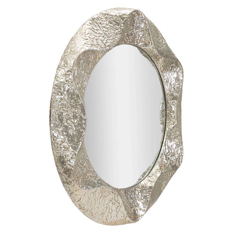 Specchio Argento Trasparente Cornice Effetto Materico Forma Ovale 104x104h cm, Tipologia a Parete - Dafateda