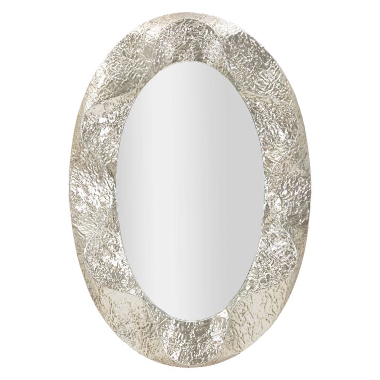 Specchio Argento Trasparente Cornice Effetto Materico Forma Ovale 88x128h cm, Tipologia a Parete - Daga