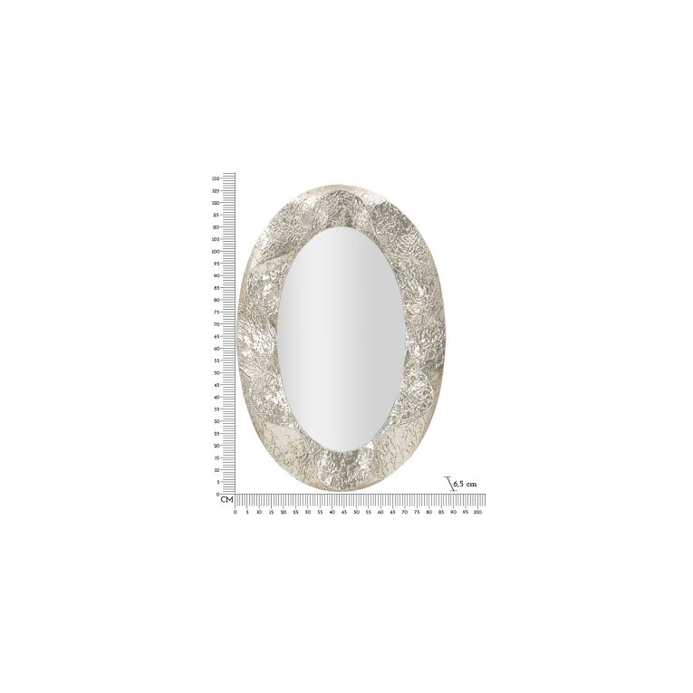 Specchio Argento Trasparente Cornice Effetto Materico Forma Ovale 88x128h cm, Tipologia a Parete - Daga