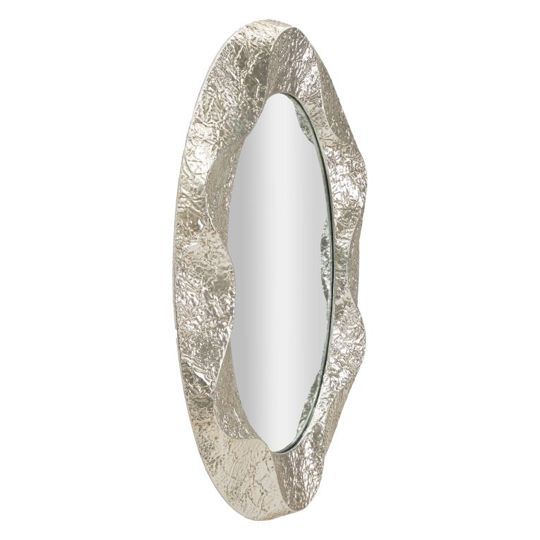 Specchio Argento Trasparente Cornice Effetto Materico Forma Ovale 88x128h cm, Tipologia a Parete - Daga