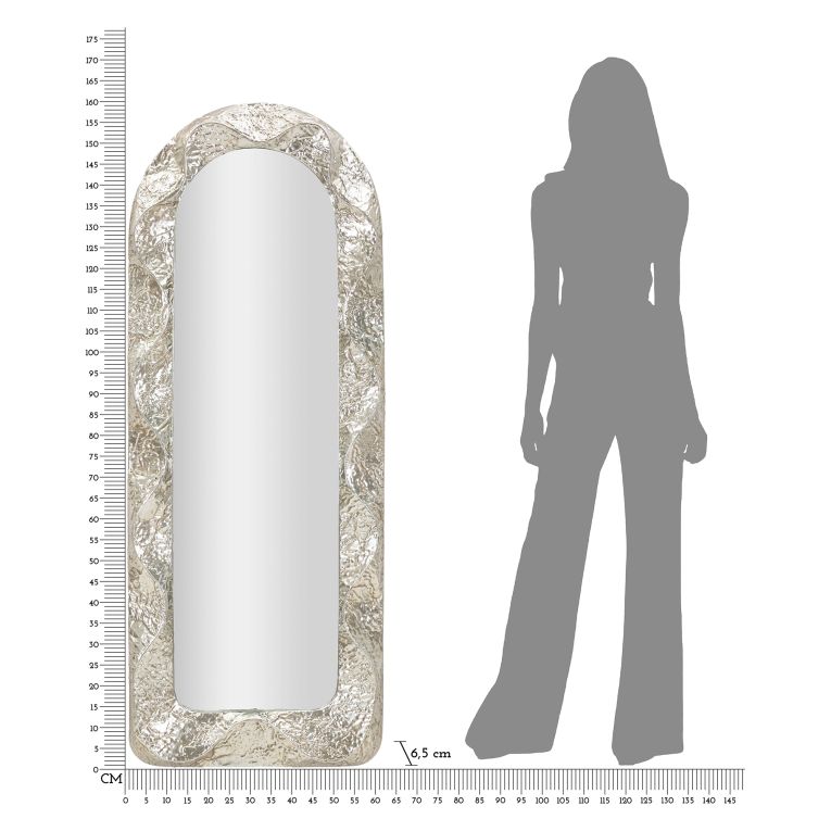 Specchio Argento Trasparente Cornice Effetto Materico Forma Rettangolare 61x160h cm, Tipologia a Parete - Dadava
