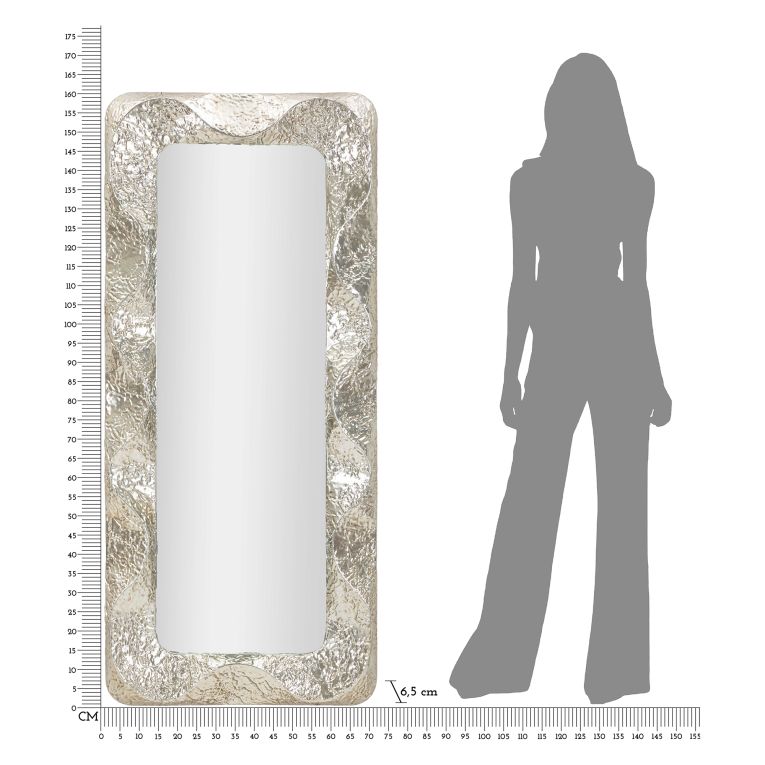 Specchio Argento Trasparente Cornice Effetto Materico Forma Rettangolare 70x161h cm, Tipologia a Parete - Dagalito