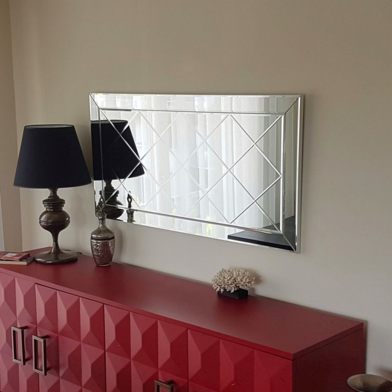 Specchio Argento Trasparente Dettagli Geometrici Forma Rettangolare 130x65h cm, Tipologia a Parete - Rosazza
