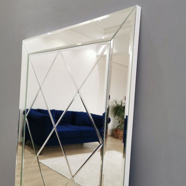 Specchio Argento Trasparente Dettagli Geometrici Forma Rettangolare 130x65h cm, Tipologia a Parete - Rosazza