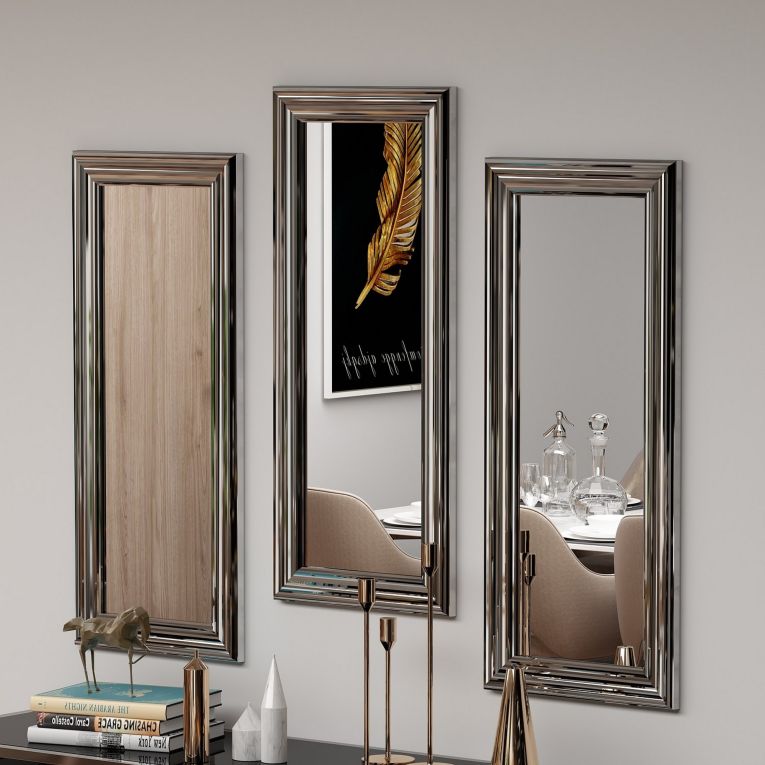 Specchio Argento Trasparente Modulabile set da 3 30x70h cm, Forma Rettangolare - Guarcino