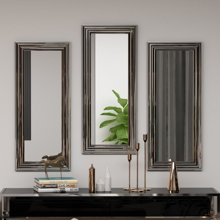 Specchio Argento Trasparente Modulabile set da 3 30x70h cm, Forma Rettangolare - Guarcino