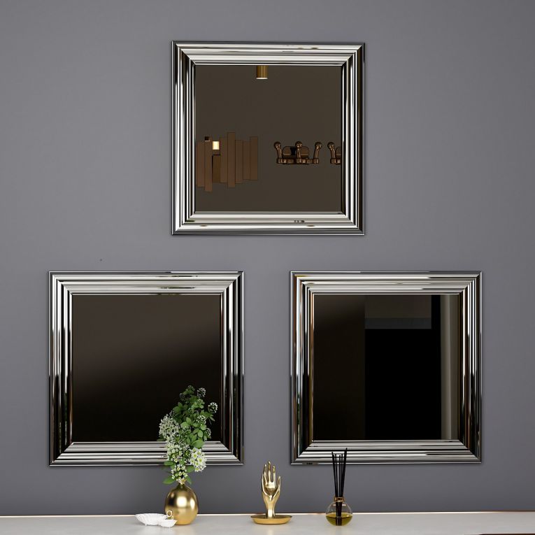 Specchio Argento Trasparente Modulabile set da 3 40x40h cm, Forma Rettangolare - Ortona