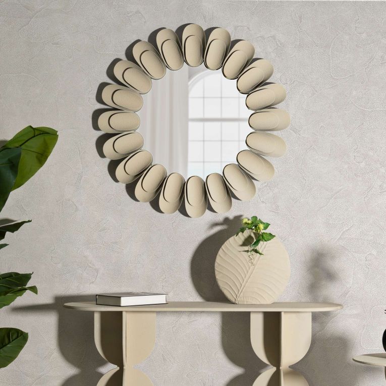 Specchio Beige Trasparente Cornice Effetto Pietra Forma Rotondo 85x6h cm, Tipologia a Parete - Dagatiza