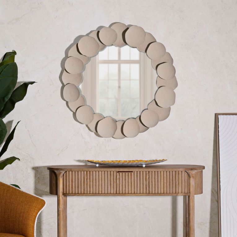 Specchio Beige Trasparente Cornice Effetto Pietra Forma Rotondo 85x85h cm, Tipologia a Parete - Dakate